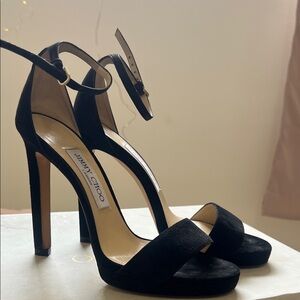 Jimmy Choo Black Suede Ankle-Strap Stiletto Sandals